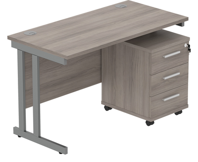 Core Double Upright Desk with 3 Drawer Mobile Pedestal