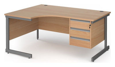 Bravo Contract 25 Cantilever Ergonomic Desk with Three Drawer Pedestal