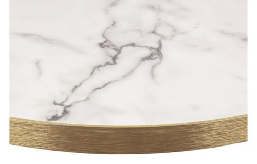 25mm High Gloss Laminate Table Top with Gold Edge, Calacatta marble, 600 mm round