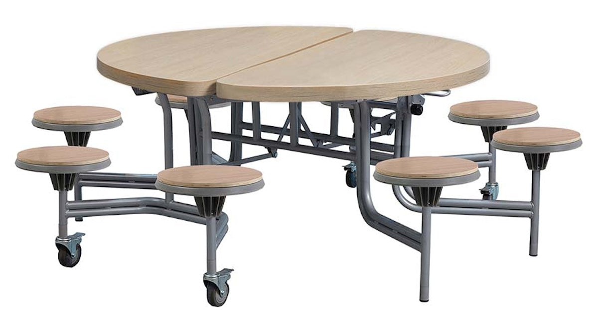 8 Seat Primo Round Mobile Folding Table in Oak