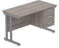 Core Double Upright Desk with 3 Drawer Fixed Pedestal in Alaskan Grey Oak