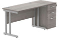 Core Double Upright Desk with Desk High Pedestal in Alaskan Grey Oak