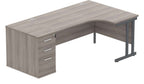 Core Double Upright Radial Desk with 600mm Deep Desk High Pedestal (Right hand) in Alaskan Grey Oak