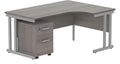 Core Double Upright Radial Desk with 2 Drawer Mobile Pedestal (Right hand) in Alaskan Grey Oak