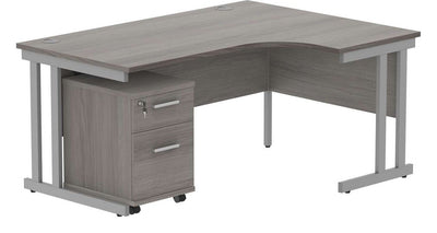 Core Double Upright Radial Desk with 2 Drawer Mobile Pedestal