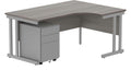 Core Double Upright Radial Desk with 3 Drawer Steel Pedestal (Right hand) in Alaskan Grey Oak