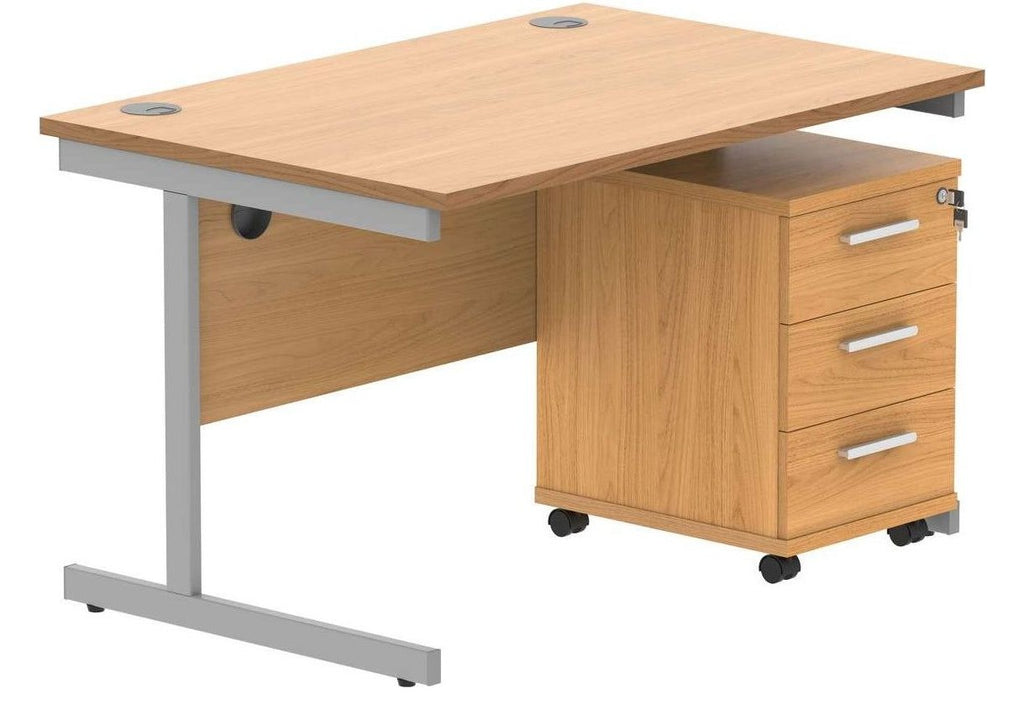 Core Single Upright Desk with 2 Drawer Mobile Pedestal in Norwegian Beech