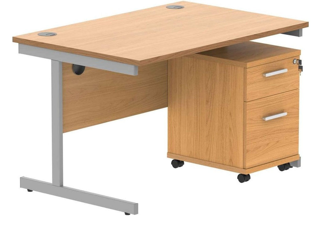 Core Single Upright Desk with 3 Drawer Mobile Pedestal in Norwegian Beech