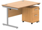Core Single Upright Desk with 3 Drawer Mobile Pedestal in Norwegian Beech