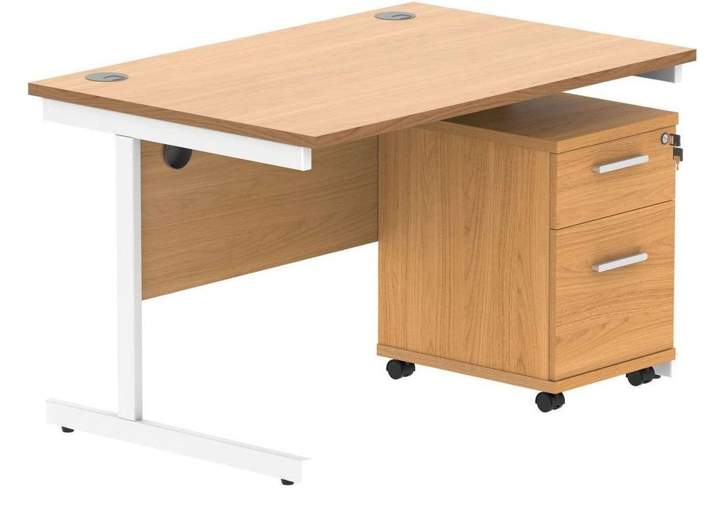 Core Single Upright Desk with 2 Drawer Mobile Pedestal in Norwegian Beech