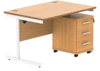 Core Single Upright Desk with 3 Drawer Mobile Pedestal in Norwegian Beech