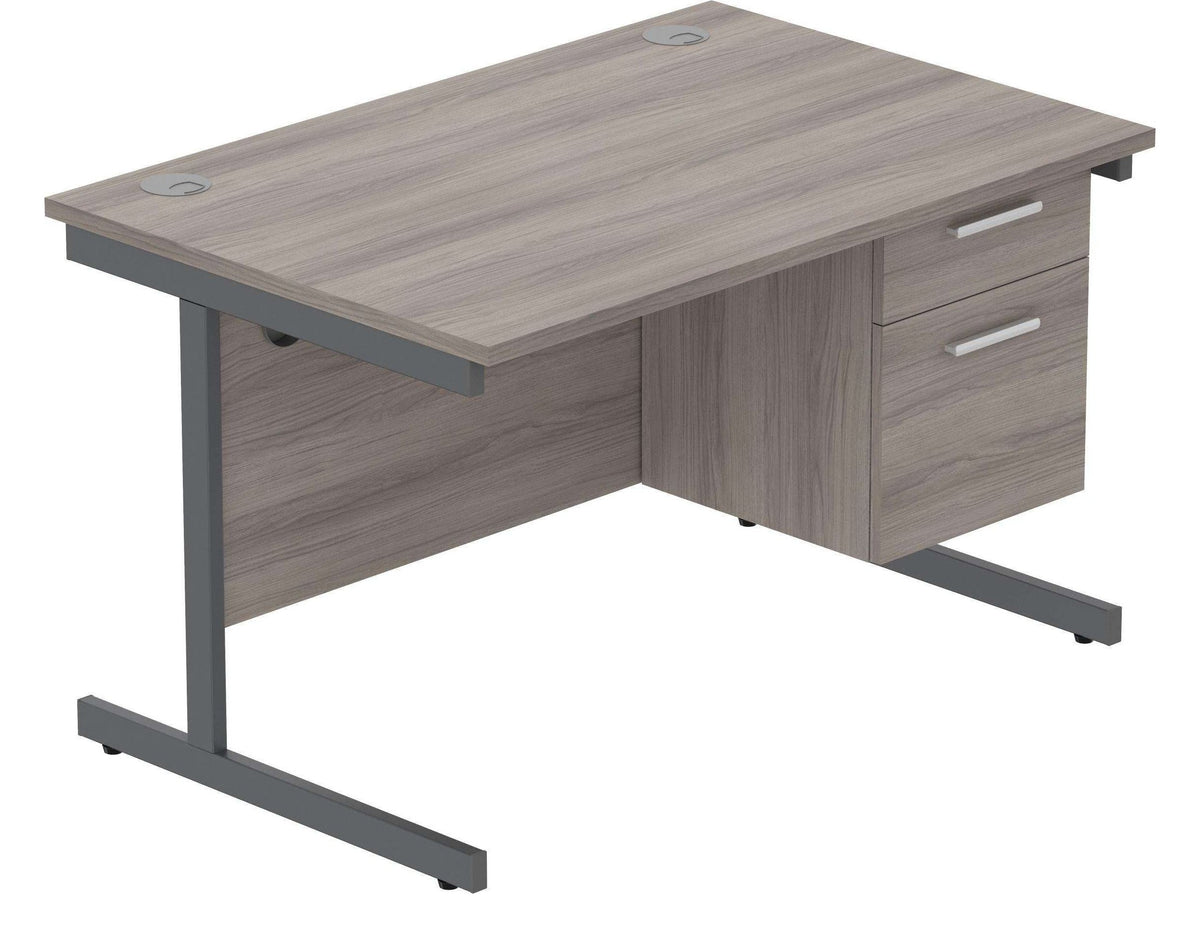 Core Single Upright Desk with 2 Drawer Fixed Pedestal in Alaskan Grey Oak
