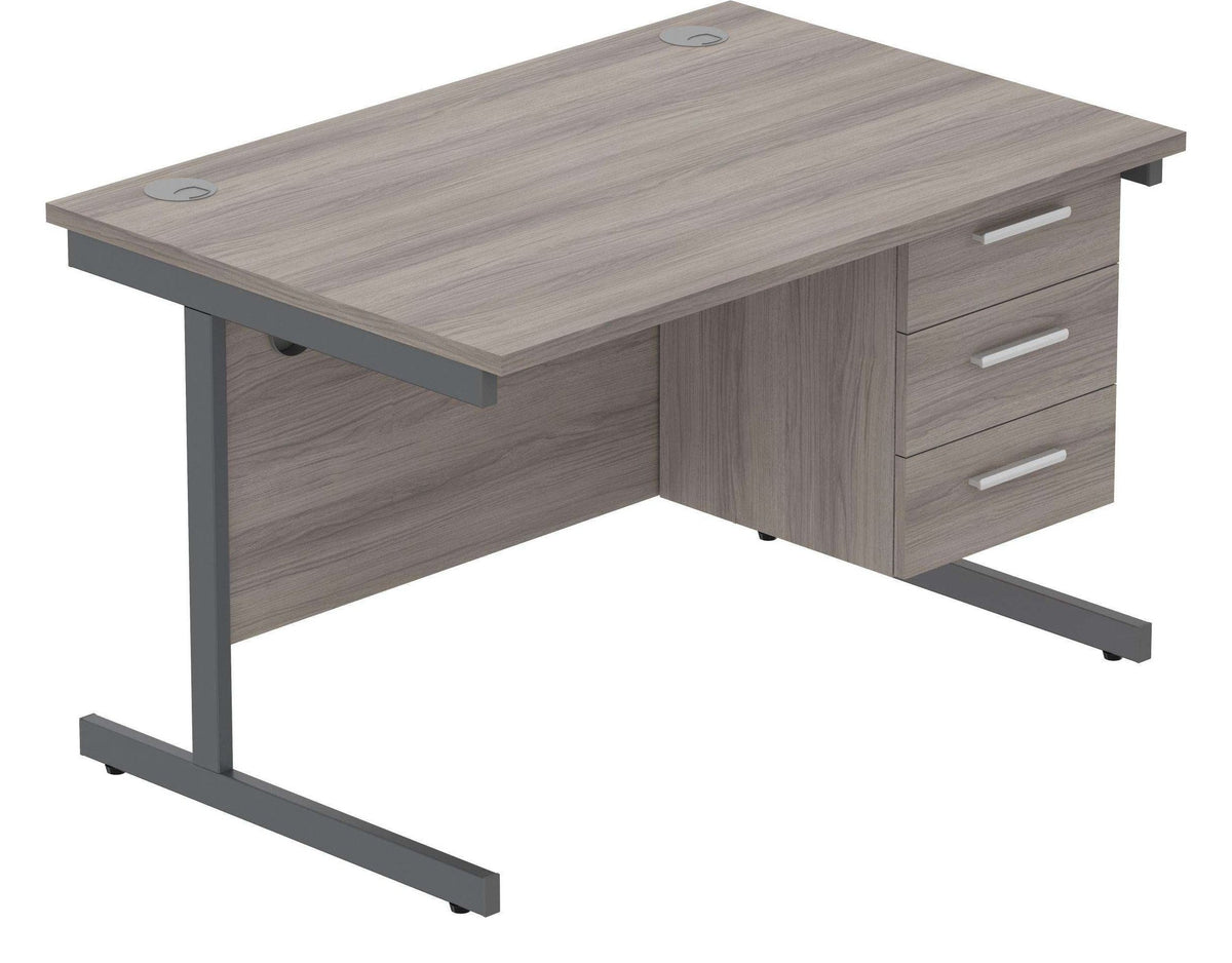Core Single Upright Desk with 3 Drawer Fixed Pedestal in Alaskan Grey Oak