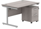 Core Single Upright Desk with 2 Drawer Mobile Pedestal in Alaskan Grey Oak