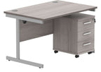 Core Single Upright Desk with 3 Drawer Mobile Pedestal in Alaskan Grey Oak