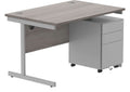 Core Single Upright Desk with 3 Drawer Steel Pedestal in Alaskan Grey Oak