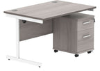 Core Single Upright Desk with 2 Drawer Mobile Pedestal in Alaskan Grey Oak