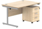 Core Single Upright Desk with 3 Drawer Mobile Pedestal in Canadian Oak