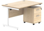 Core Single Upright Desk with 2 Drawer Mobile Pedestal in Canadian Oak
