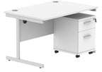 Core Single Upright Desk with 2 Drawer Mobile Pedestal in Arctic White