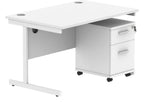 Core Single Upright Desk with 2 Drawer Mobile Pedestal in Arctic White