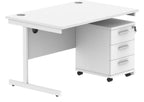 Core Single Upright Desk with 3 Drawer Mobile Pedestal in Arctic White