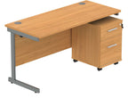 Core Single Upright Desk with 2 Drawer Mobile Pedestal in Norwegian Beech