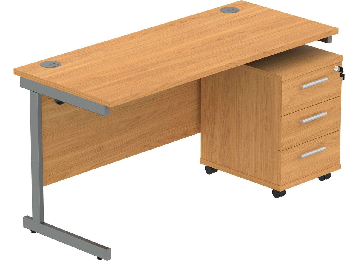 Core Single Upright Desk with 3 Drawer Mobile Pedestal in Norwegian Beech