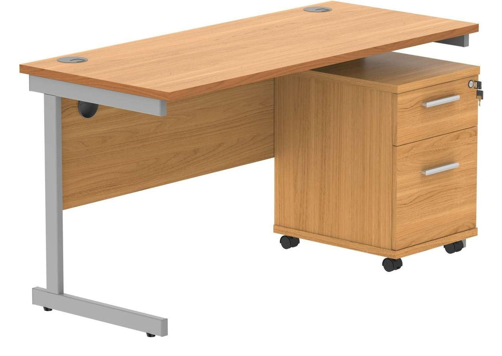 Core Single Upright Desk with 2 Drawer Mobile Pedestal in Norwegian Beech