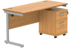 Core Single Upright Desk with 2 Drawer Mobile Pedestal in Norwegian Beech
