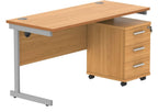 Core Single Upright Desk with 3 Drawer Mobile Pedestal in Norwegian Beech