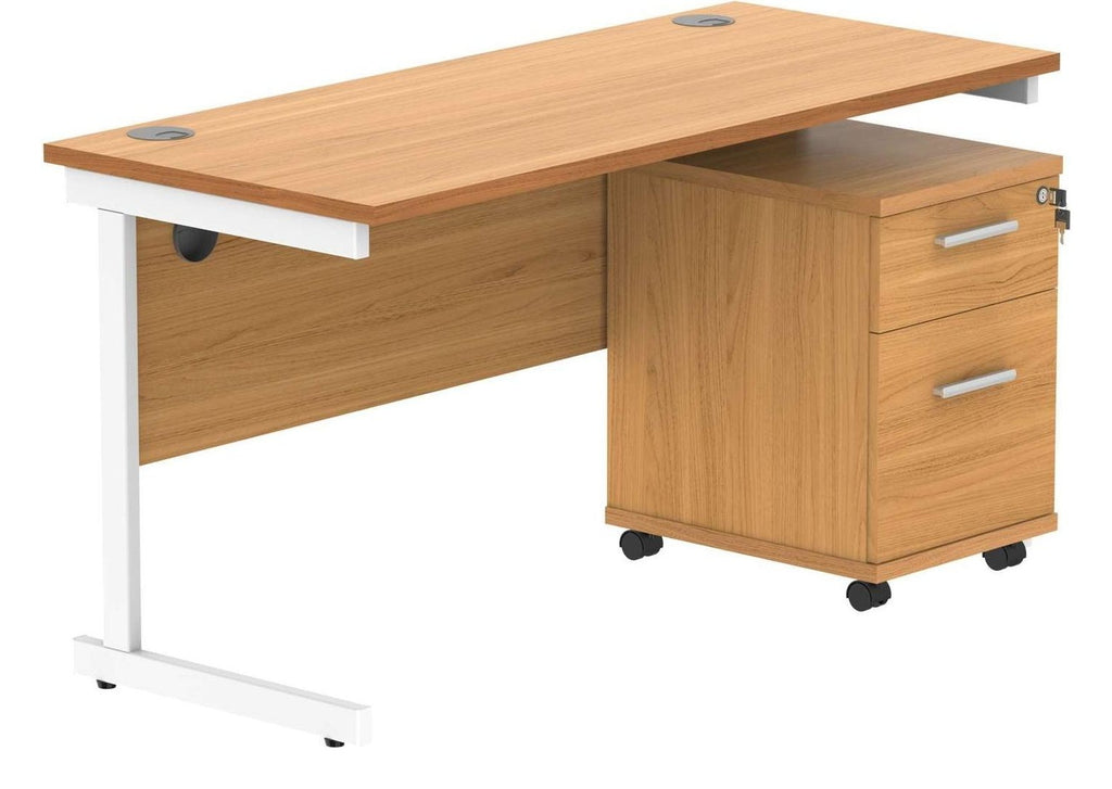 Core Single Upright Desk with 2 Drawer Mobile Pedestal in Norwegian Beech