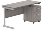 Core Single Upright Desk with 2 Drawer Mobile Pedestal in Alaskan Grey Oak
