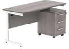 Core Single Upright Desk with 3 Drawer Mobile Pedestal in Alaskan Grey Oak