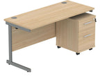 Core Single Upright Desk with 2 Drawer Mobile Pedestal in Canadian Oak