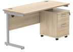 Core Single Upright Desk with 2 Drawer Mobile Pedestal in Canadian Oak