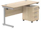 Core Single Upright Desk with 3 Drawer Mobile Pedestal in Canadian Oak
