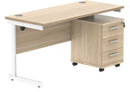 Core Single Upright Desk with 3 Drawer Mobile Pedestal in Canadian Oak