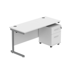 Core Single Upright Desk with 2 Drawer Mobile Pedestal in Arctic White