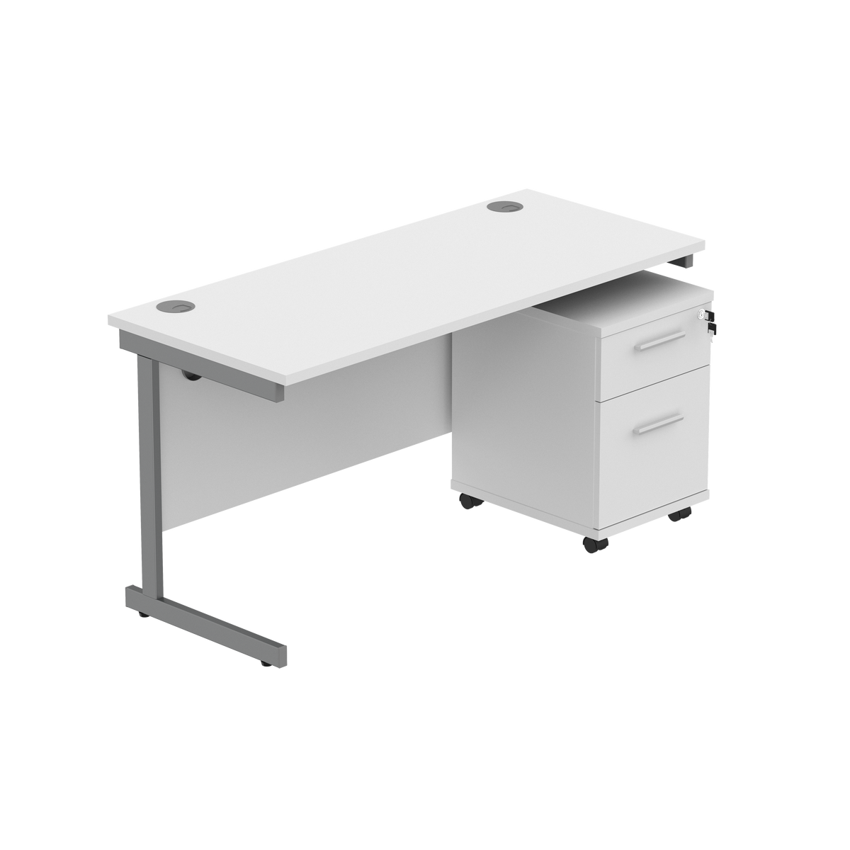 Core Single Upright Desk with 2 Drawer Mobile Pedestal in Arctic White