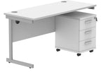 Core Single Upright Desk with 3 Drawer Mobile Pedestal in Arctic White
