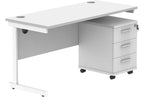 Core Single Upright Desk with 3 Drawer Mobile Pedestal in Arctic White
