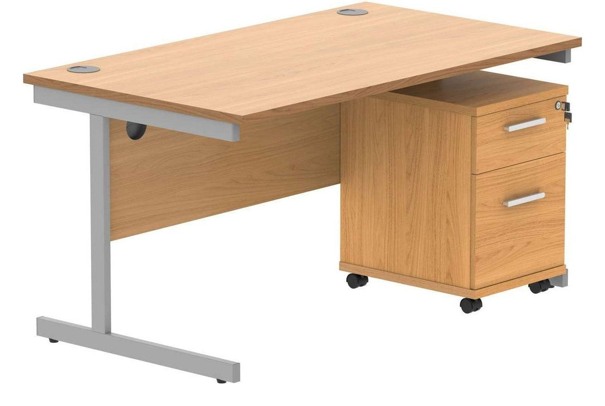 Core Single Upright Desk with 2 Drawer Mobile Pedestal in Norwegian Beech