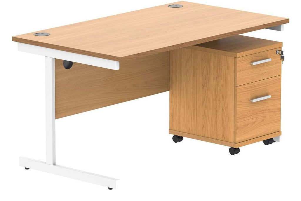 Core Single Upright Desk with 2 Drawer Mobile Pedestal in Norwegian Beech