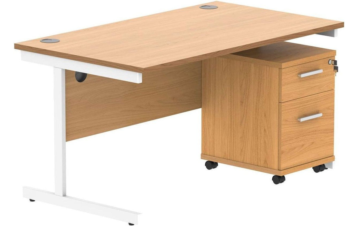 Core Single Upright Desk with 2 Drawer Mobile Pedestal in Norwegian Beech