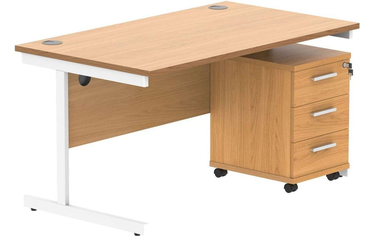 Core Single Upright Desk with 3 Drawer Mobile Pedestal in Norwegian Beech
