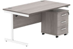 Core Single Upright Desk with 3 Drawer Mobile Pedestal in Alaskan Grey Oak