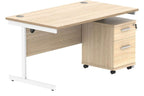 Core Single Upright Desk with 2 Drawer Mobile Pedestal in Canadian Oak