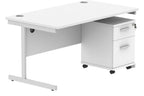 Core Single Upright Desk with 2 Drawer Mobile Pedestal in Arctic White