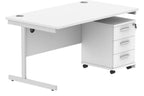 Core Single Upright Desk with 3 Drawer Mobile Pedestal in Arctic White